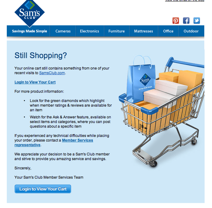 Abandoned shopping cart email