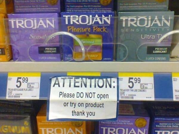 Really?  Do not try on condoms in stores...